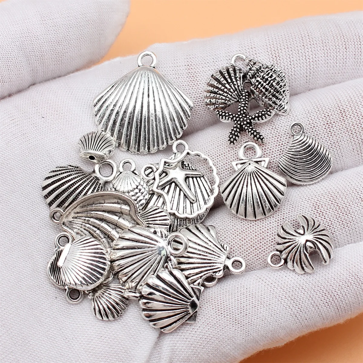 20pcs Antique Silver Color Shell Charms Collection For DIY Jewelry Making, 20 Styles, 1 of Each