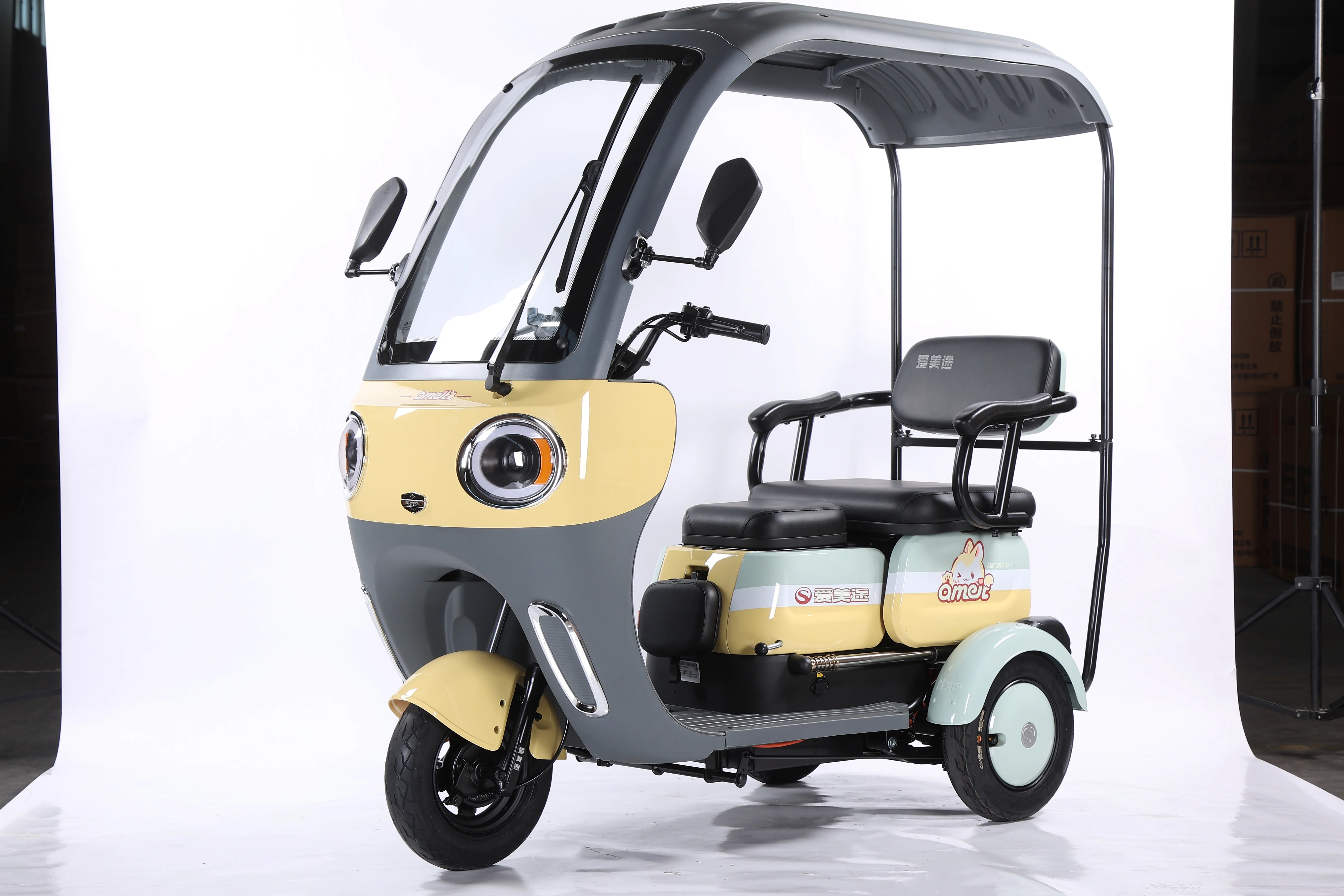 دراجة ثلاثية العجلات ترفيهية للبالغين مع محرك قوي، دراجة ثلاثية العجلات كهربائية للطاقة الخضراء للرحلات القصيرة، إطار سميك، نوع الجسم المفتوح