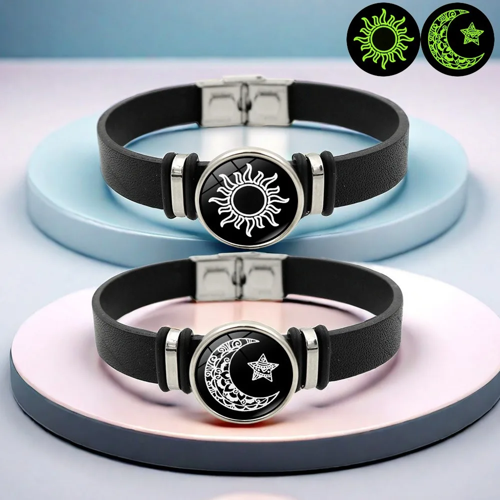 Romantische Lederen Lichtgevende Armband Zon Maan Nieuwe PU Polsband Vriendschap Paar Geluk Armbanden voor Vrouwen Mannen Sieraden Geschenken Nieuw