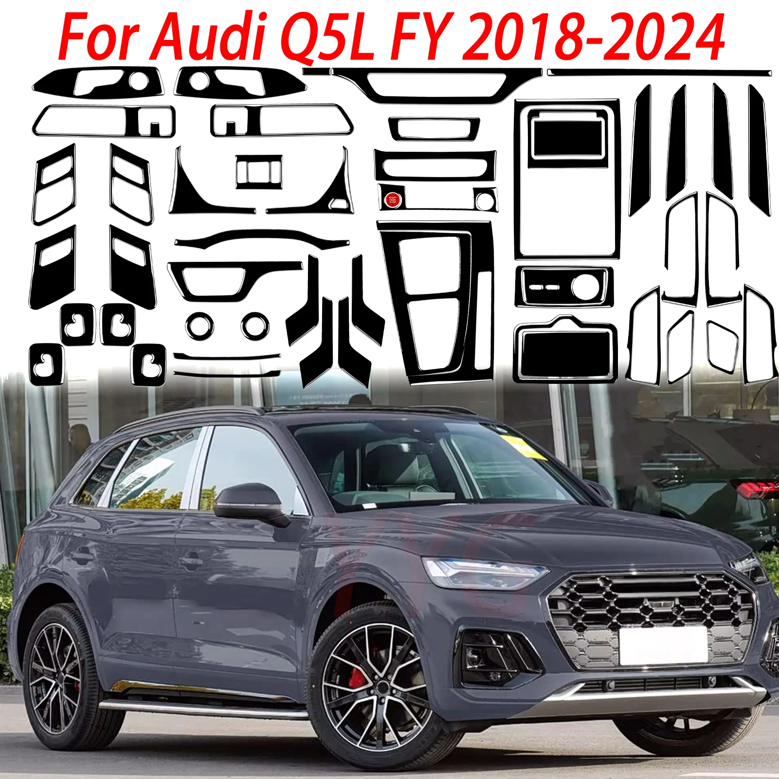 

For Audi Q5L FY 2018+ Car Interior Accessories Door Armrest Strips Console Gear Shift Panel Seat Adjustment Cover Trim Sticker