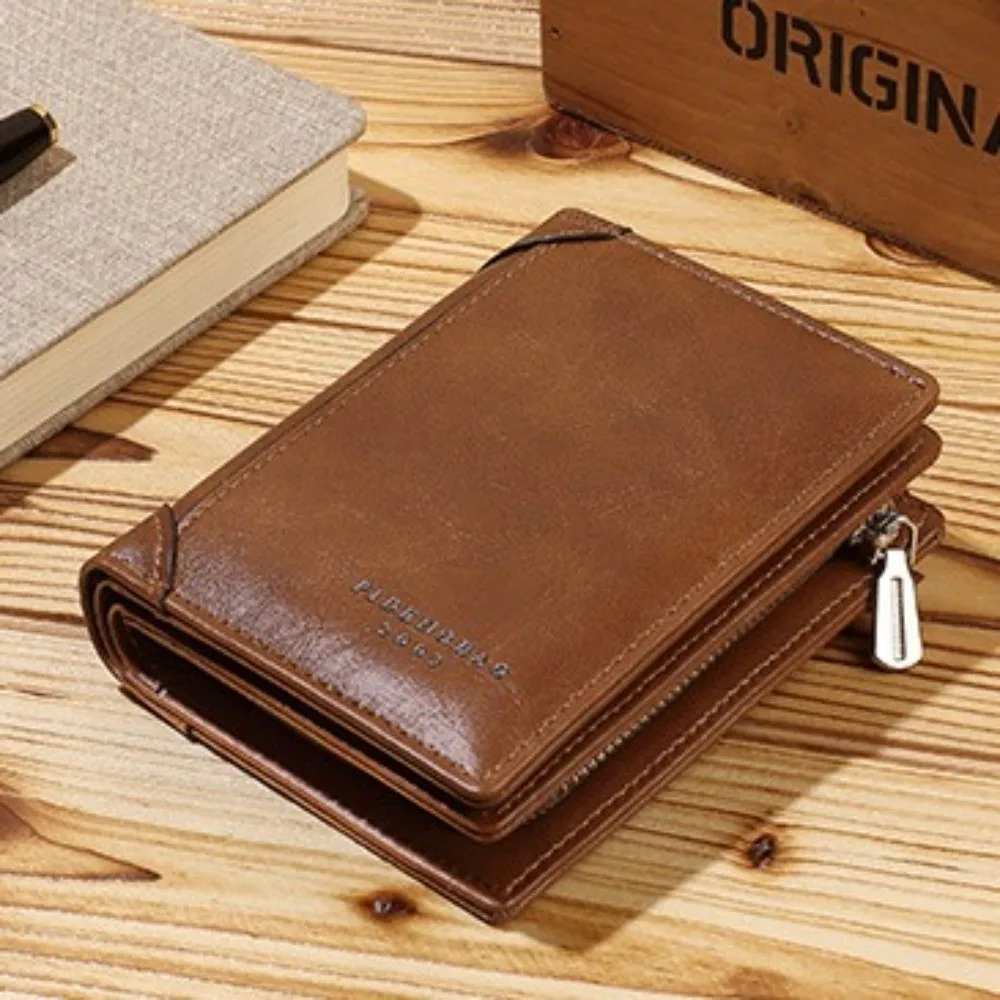 Korean Fashion Short PU Leather Wallets ID Credit Card Multi Function Card Holder Zipper Pouch Storage Men Clutch Bag Business