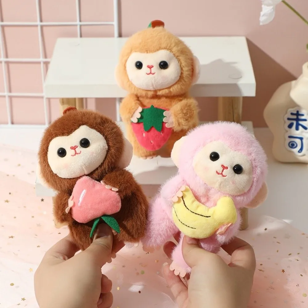 Cute Cartoon Fruit Monkey Plush Toy Stuffed Plush Animal Keychain Soft Monkey Doll Keyring Backpack Decoration