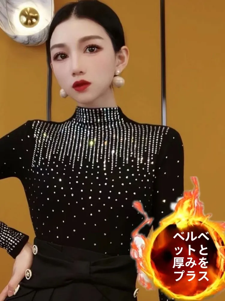肥厚フリース長袖ハーフハイカラーベースシャツ女性の秋冬ファッションダイヤモンドステッチママの衣装韓国スタイルスリムフィット Tシャツ