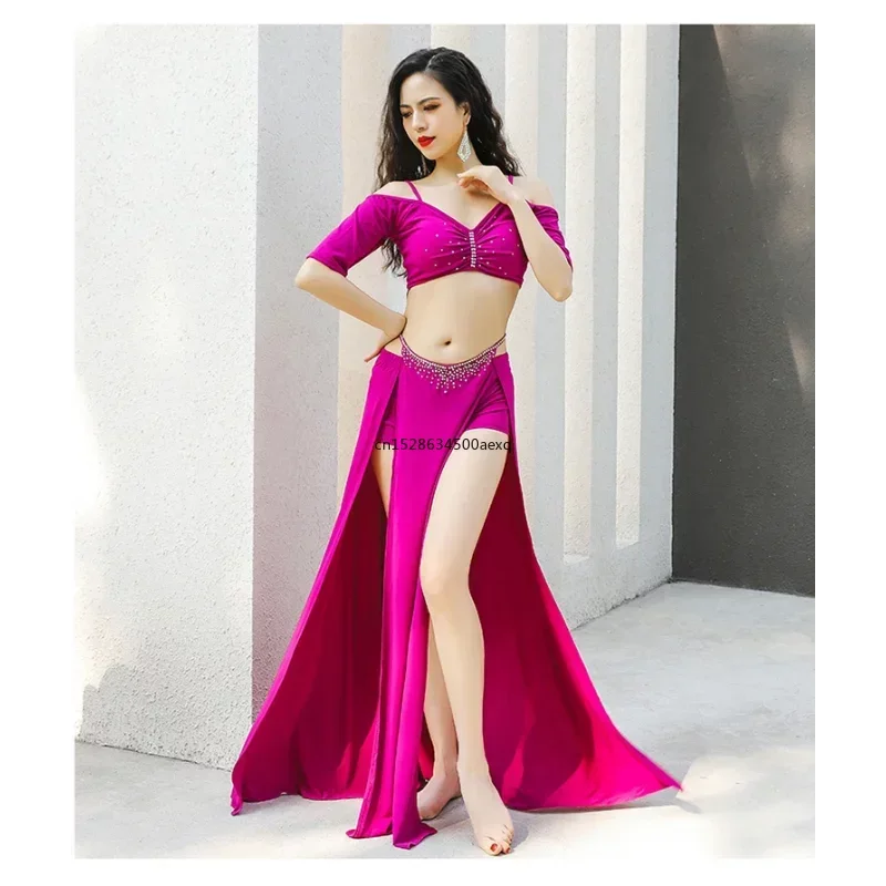 

Oriental Dance Women's Short sleeved 2-piece Belly Dance Costume Stage Costume Elegant and Sexy White Dance Costume