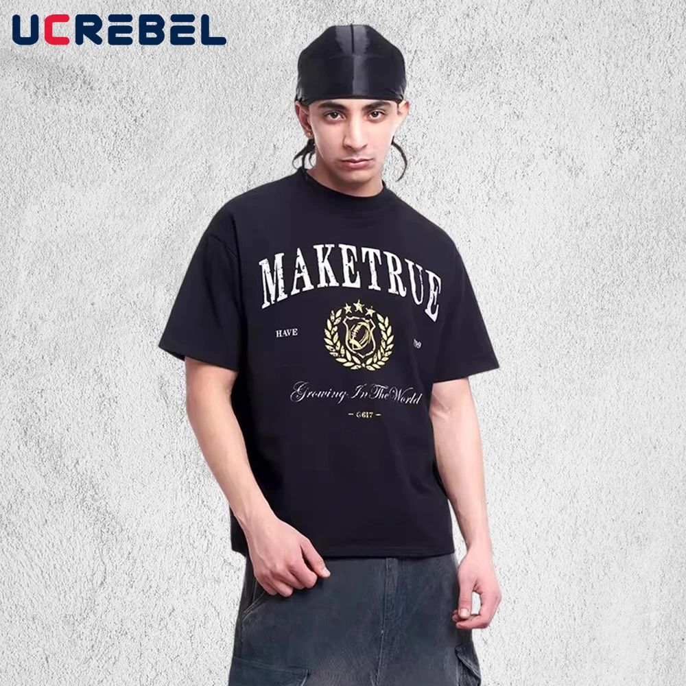 

Мужская футболка с коротким рукавом и принтом в стиле ретро, с эффектом потертости, двусторонняя печать, летняя, свободного кроя, с круглым вырезом, из хлопка