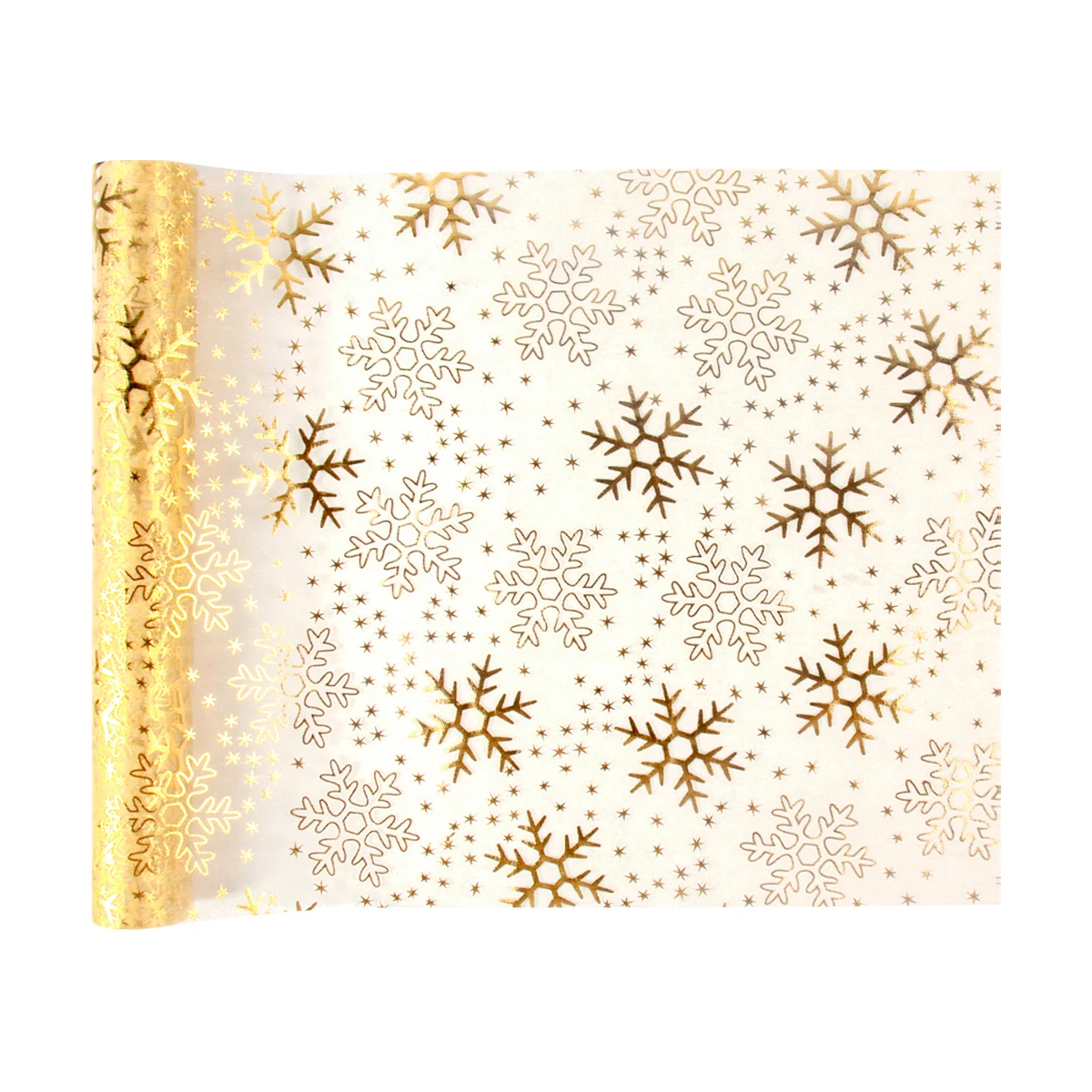 Sparkle Gold Snowflake Thin Table Runners Roll Sequin Glitter Metallic Foil Thin Mesh Winter Wedding Christmas Party Table Decor