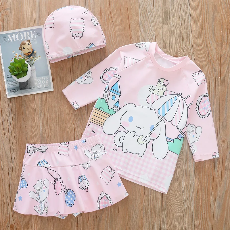 Sanrio Kawaii Kuromi Girls Swimwears Cinnamoroll Anime Cartoon Cute Fashion Exquisite Good Looking Skin Friendly Split Swimsuits