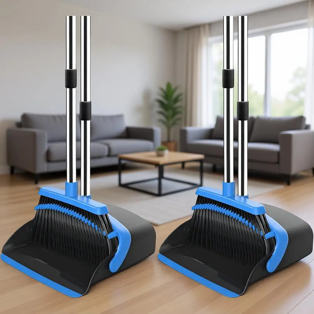 

52-in Adjustable Handle Broom Dustpan Combo with Dustpan Teeth, 2 Pack