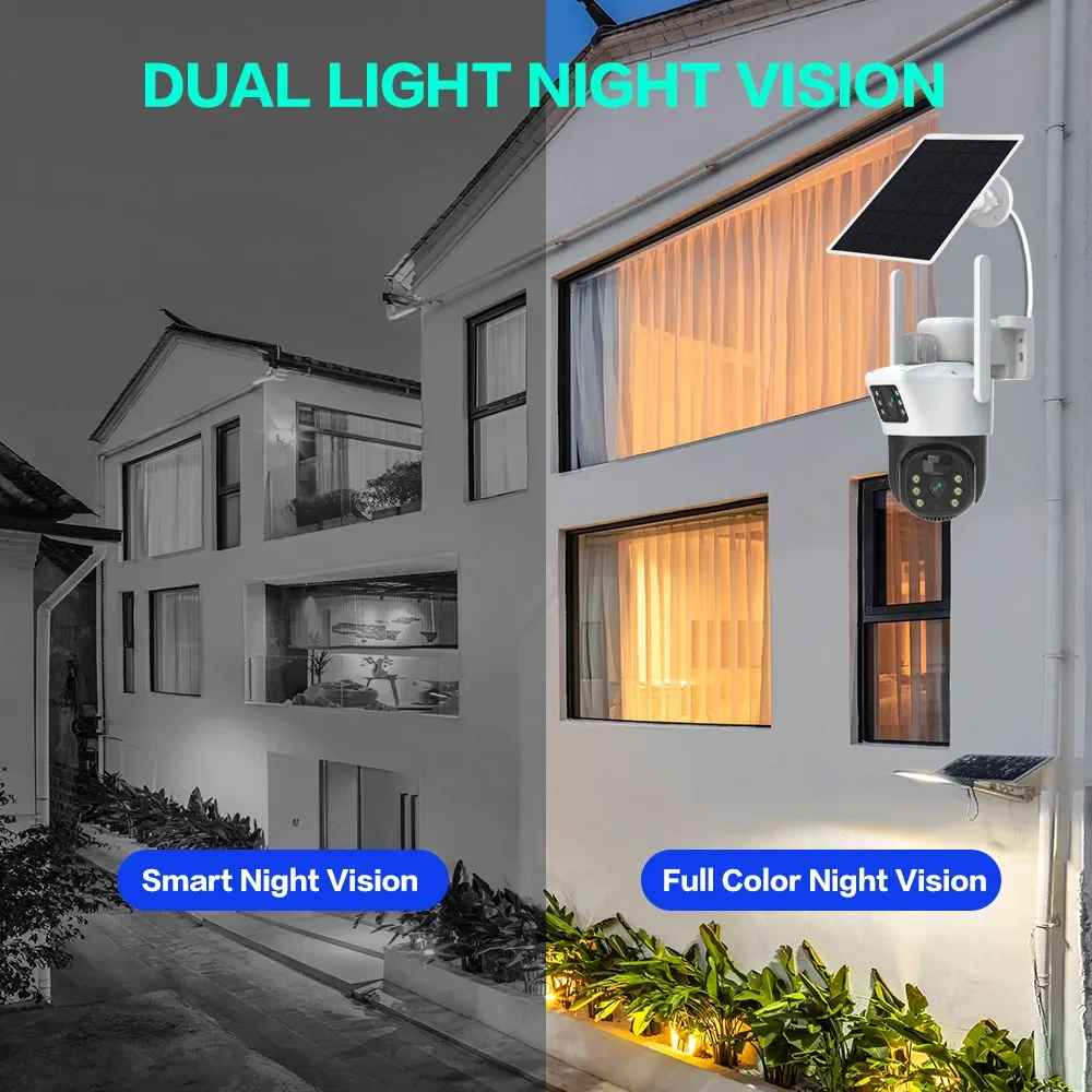 4K 4G SIM Card Dual Lens Solar Cameras 8MP Wireless Surveillance PTZ Battery Camera Color Night Vision PIR Detection 2Audio V380