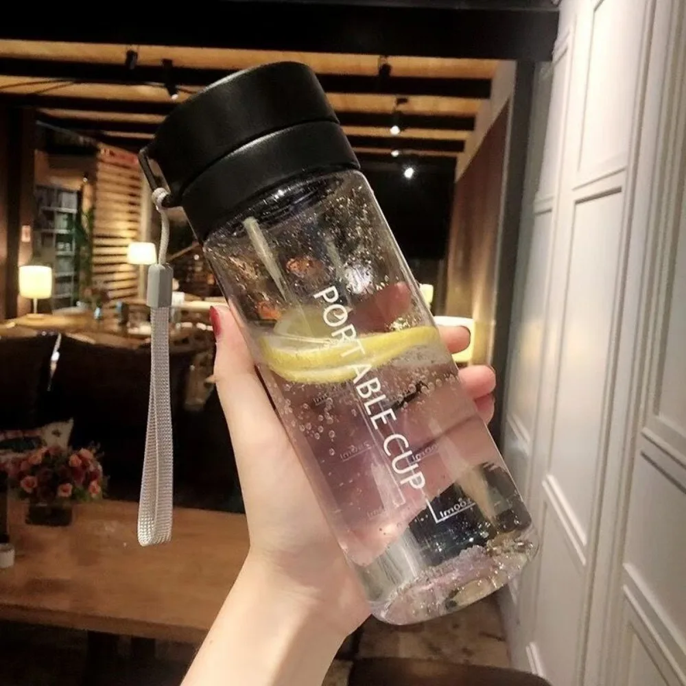 New Transparent Water Cup 800ML Large Capacity Sports Water Bottle with Lanyard Frosted Plastic Cup Kids
