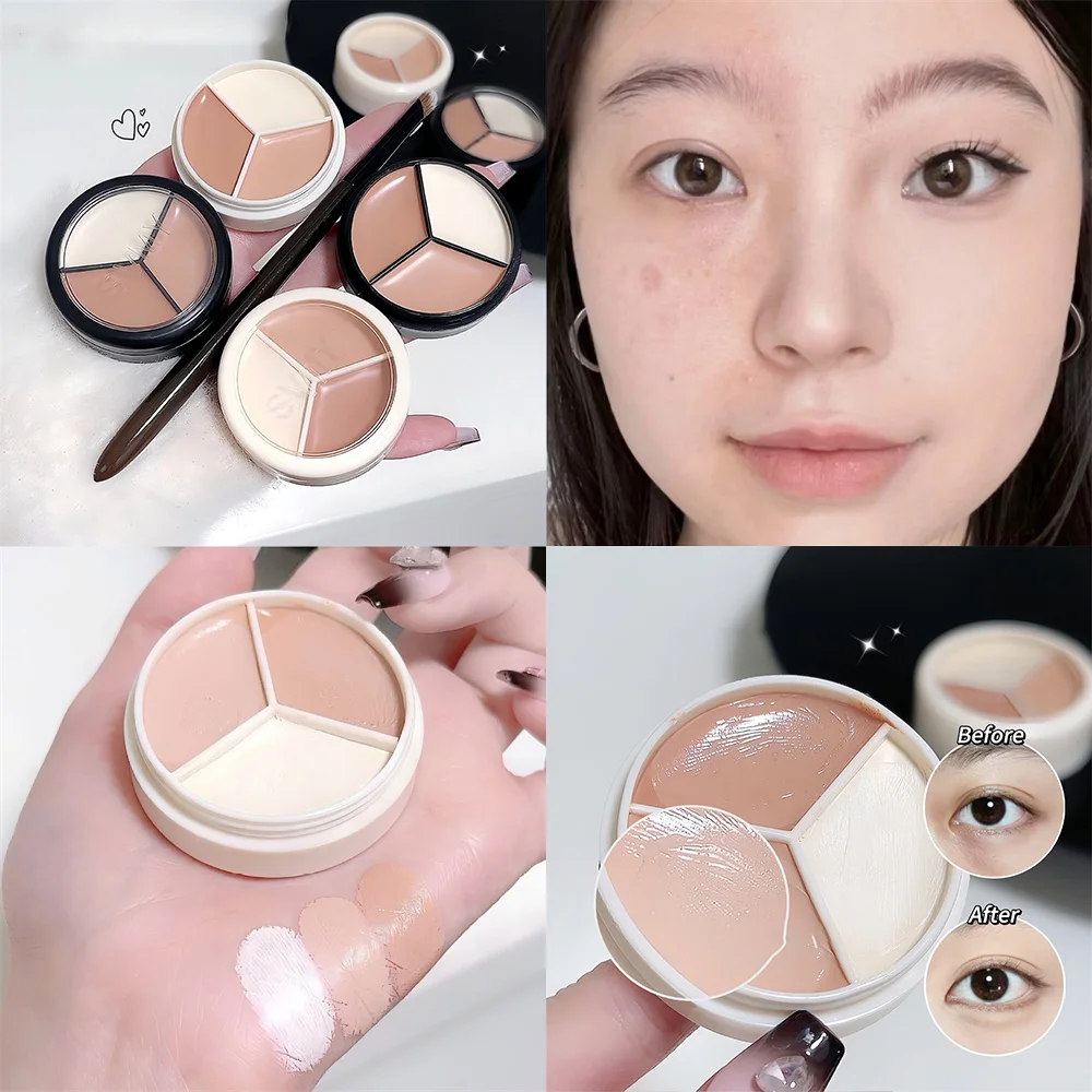 크리미 3-in-1 컨실러 팔레트 풀 커버리지 오일 컨트롤 롱래스팅 다크 스팟, 붉은기, 모공 프라이머 & 컨투어 화장품