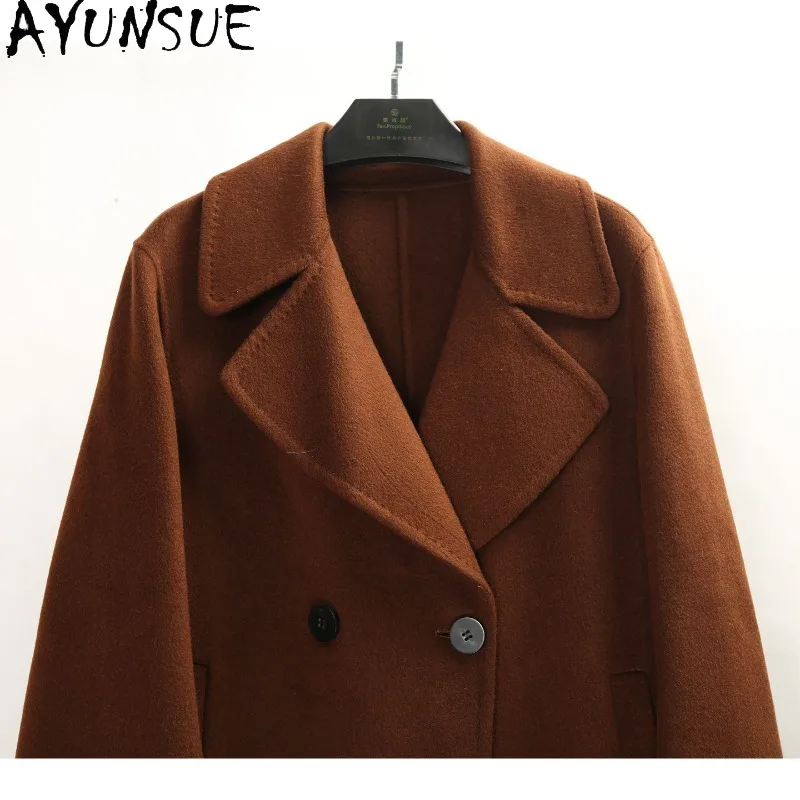 AYUNSUE Women's Double-sided Wool Coat Fashion Commuter Long Overcoat 70% Wool 30% Cashmere Outerwear Woman Clothes Ropa Mujer