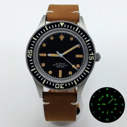 BLIGER 40mm Diving Sandblasted Automatic Watch for Men Double Bow Domed Sapphire Glass Luminous NH35 PT5000 Movt Leather Strap