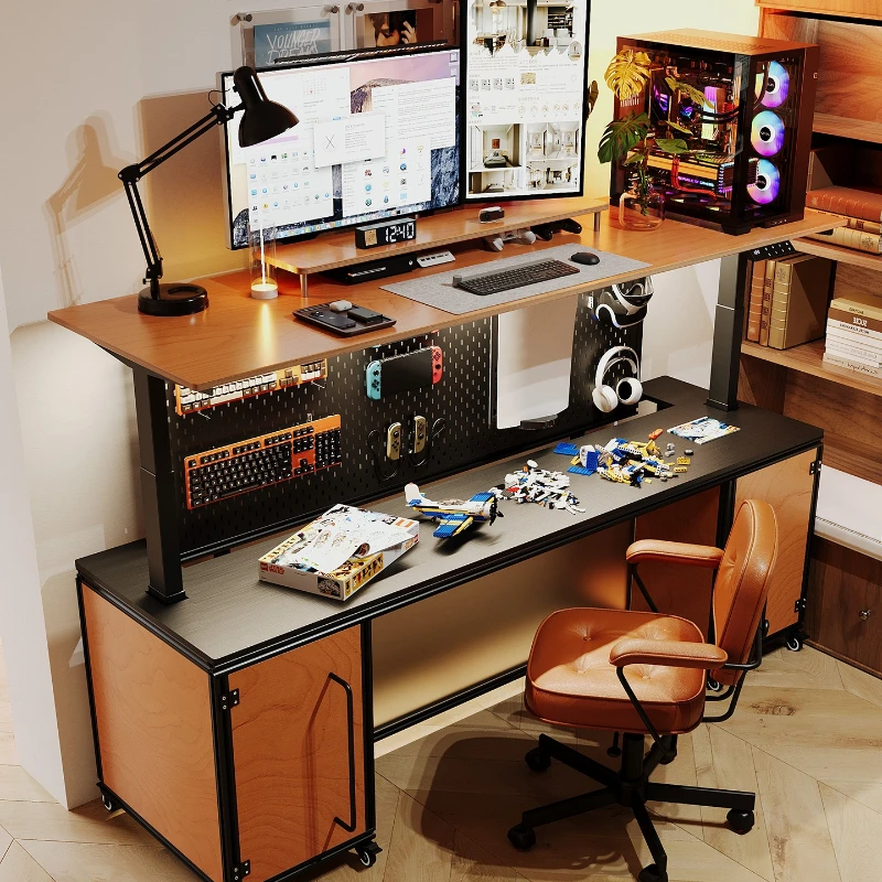 Electric lifting computer desk Study table Movable double-layer e-sports game desk Live work