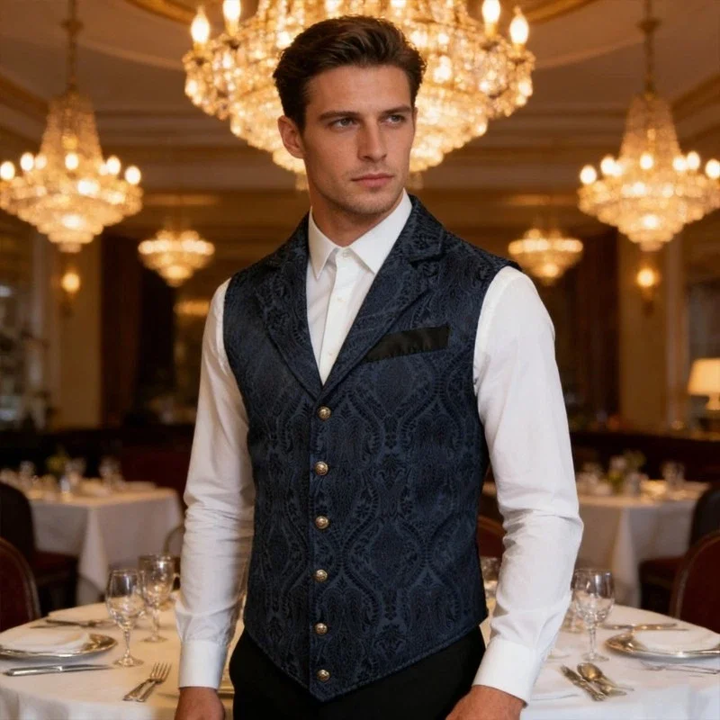 Men'S Formal Wear Waistcoat - Men Retro Victorian Jacquard Single‑Breasted Waistcoat,