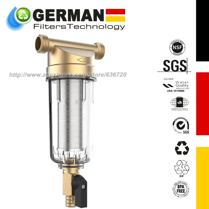 WSP50 فلتر مياه الرواسب قابل لإعادة الاستخدام للمنزل بالكامل، فلتر مسبق قابل للتنظيف 50 ميكرون، نحاس خالي من الرصاص