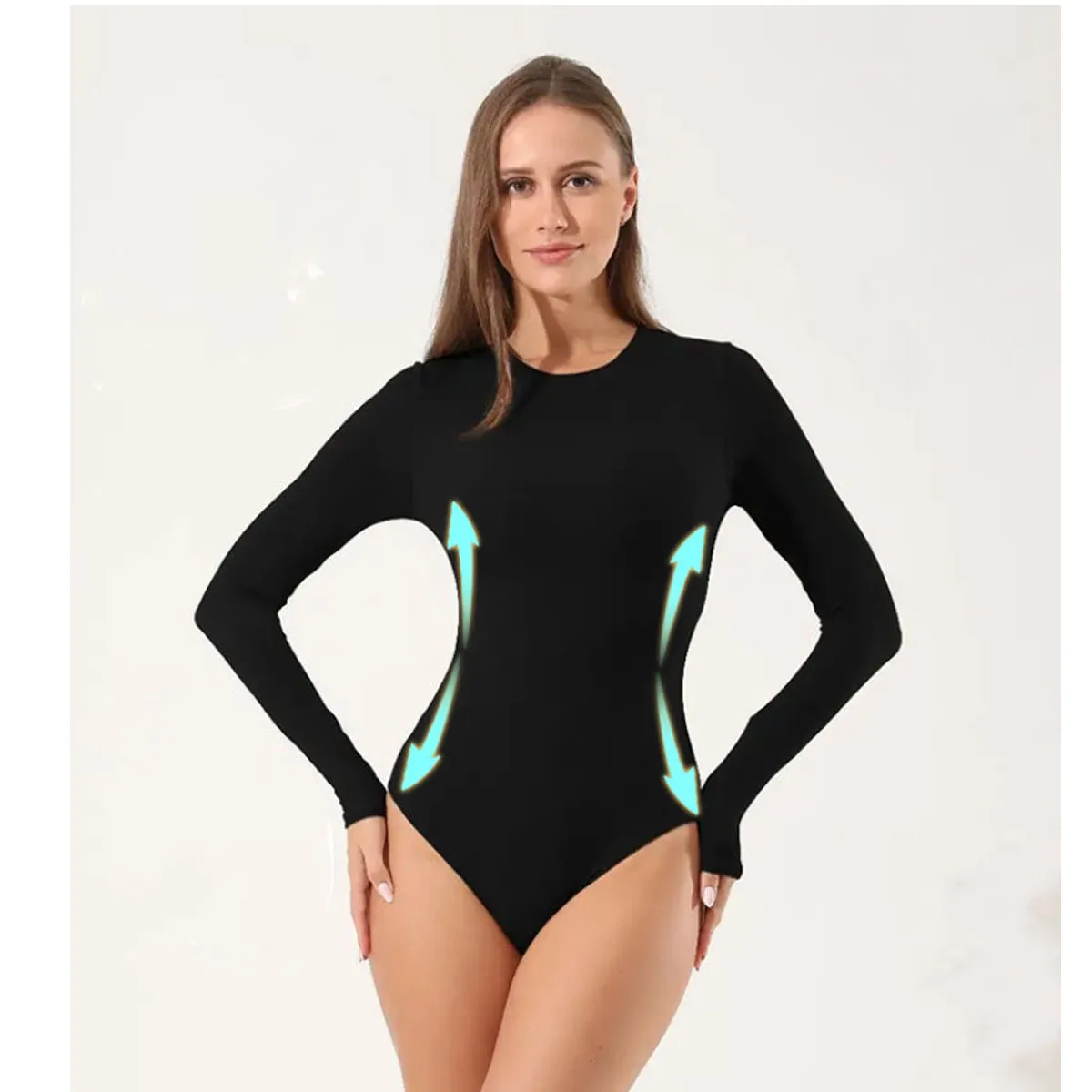 ベストセラー！-女性用長袖ブラックボディスーツ、ウエストを細くし、体型を整えるのに最適、ウエストの輪郭形成に最適、shopify対応