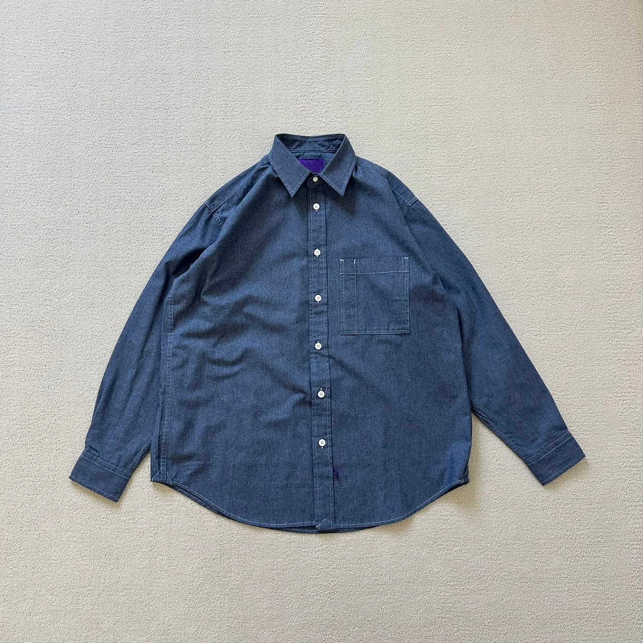 Japanese Single Purple Label Regular Collar Chambray Loose Purple Small Icon Pocket Denim Shirt