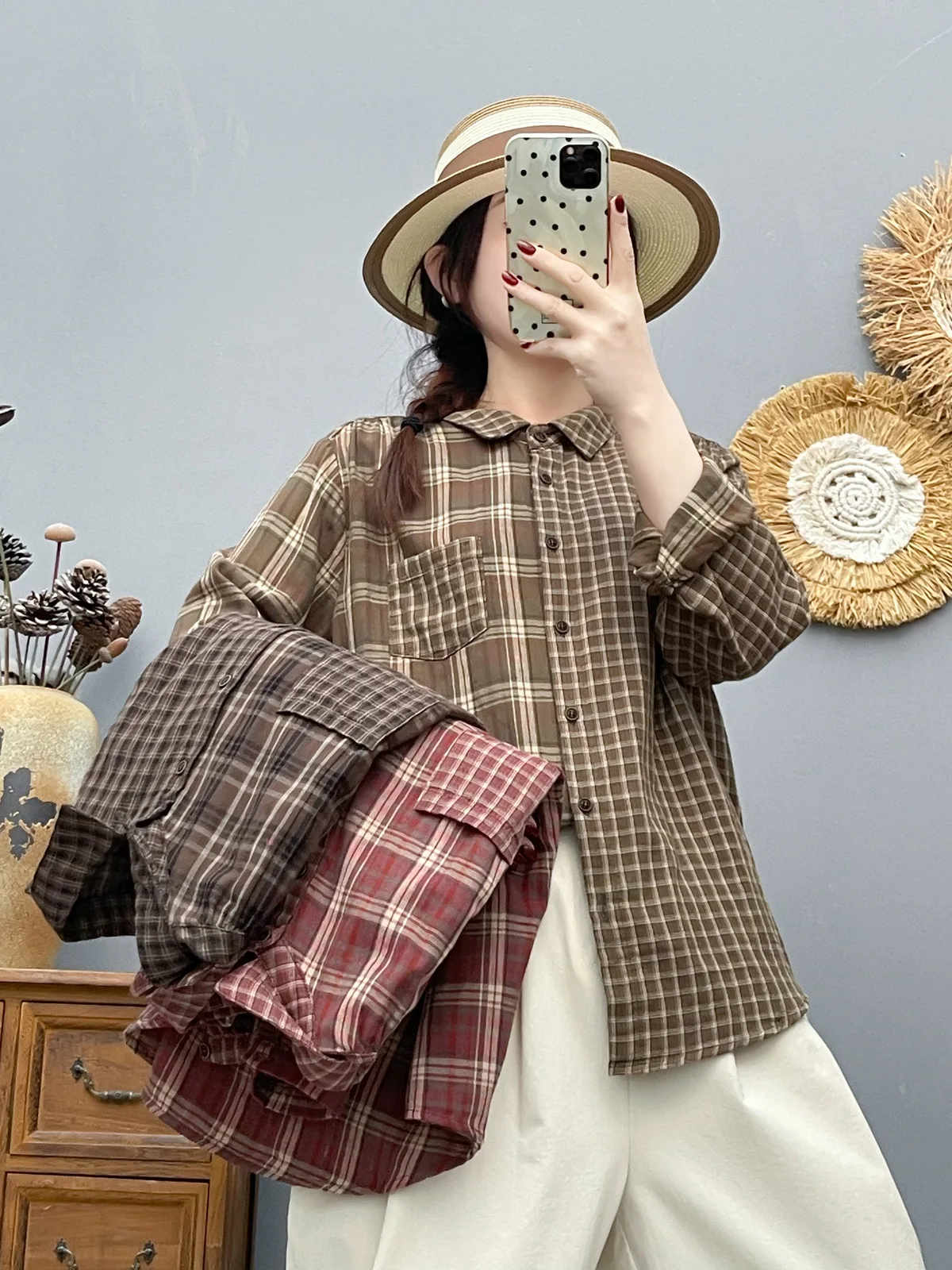 

Весенняя японская одежда 2026: женские рубашки и блузки из 100% хлопковой пряжи с клетчатым пэчворком, оригинальные асимметричные модели