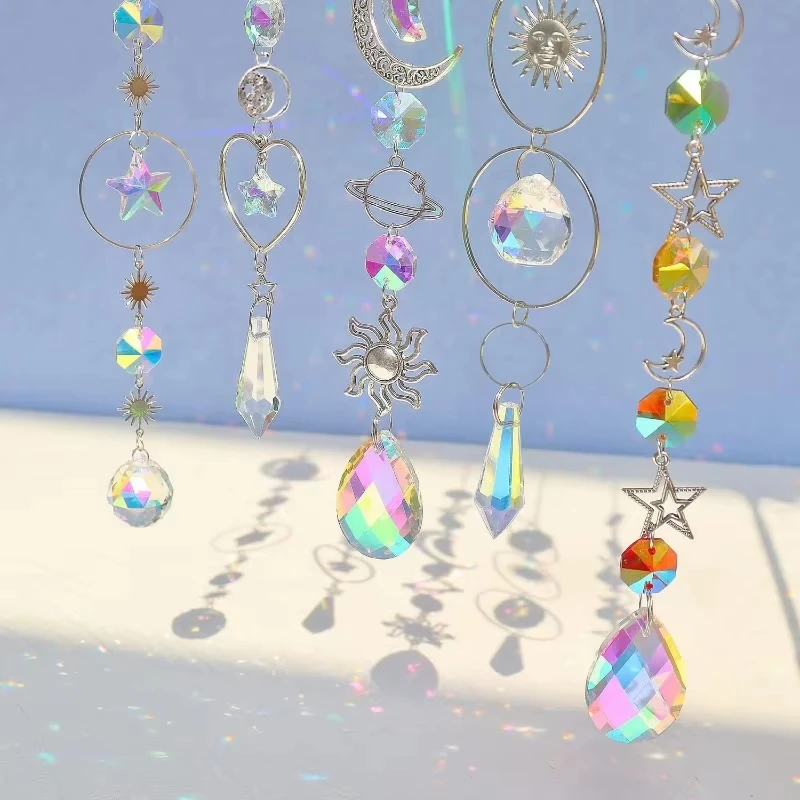 1PCS Galaxy Star Moon Crystal Wind Chime Pendant for Home Decor Garden Suncatcher Dream Catcher Pendant Holiday Party Supplies