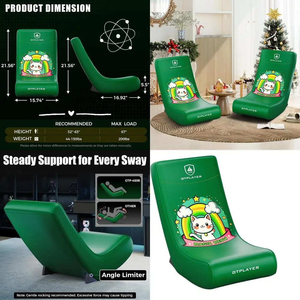 Cadeira de Jogo Compacta e Leve Green Cat com Limitador de Ângulo