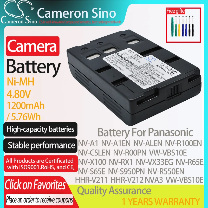 CameronSino Battery for Panasonic NV-A1 NV-A1EN NV-ALEN NV-CSLEN NV-R00PN NV-R100EN fits Panasonic HHR-V211 NV-A3 camera battery