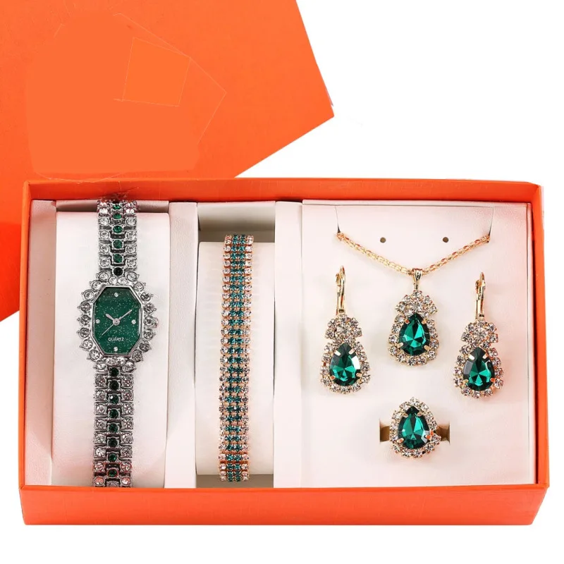 Conjunto de regalo de reloj de cuarzo para mujer, reloj de diamantes de lujo, pulsera de diamantes pequeños