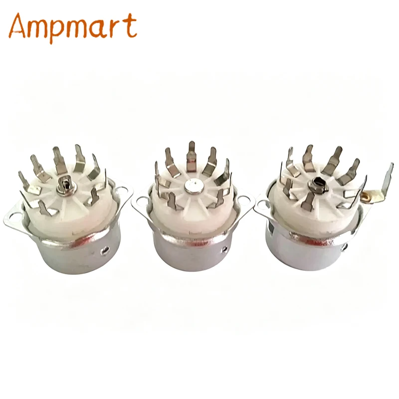 9‑Pin Noval Ceramic Vacuum Tube Socket GZC9‑F‑Y/Y1/Y2 With Metal Shield Can Flange Mount For 12AX7 12AU7 Tube Amplifier DIY 10