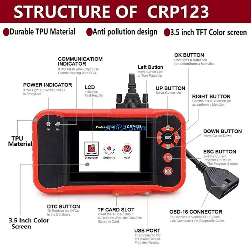 

U13C OBD Code Reader Portable Car Fault Diagnostic Tool Scanner Check Engine Detector
