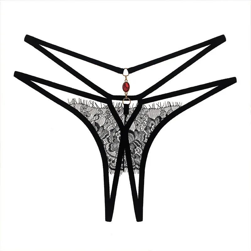 Low Waist Open Crotch Women's Panties Sexy Lace Open Crotch Thongs Erotic Lingerie Porn G-string Briefs Hipster Underwear