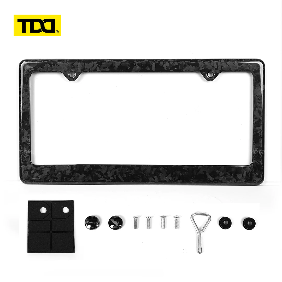 TDD Forged Carbon Fiber License Plate Protection Framework License Plate Frame Holde for American 2 Hole Number Plate Decoration