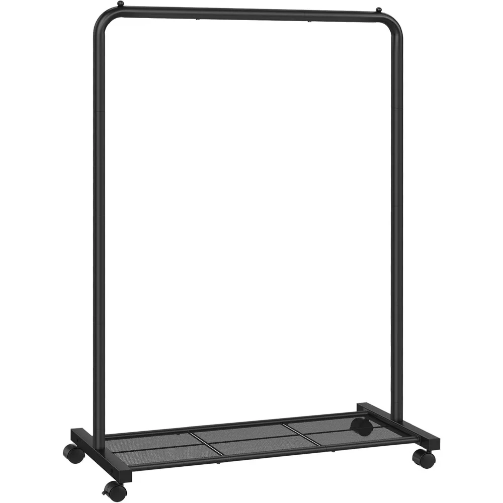 

Heavy Duty Rolling Garment Rack with Dense Mesh Shelf 110 lb Capacity Two Brakes Black