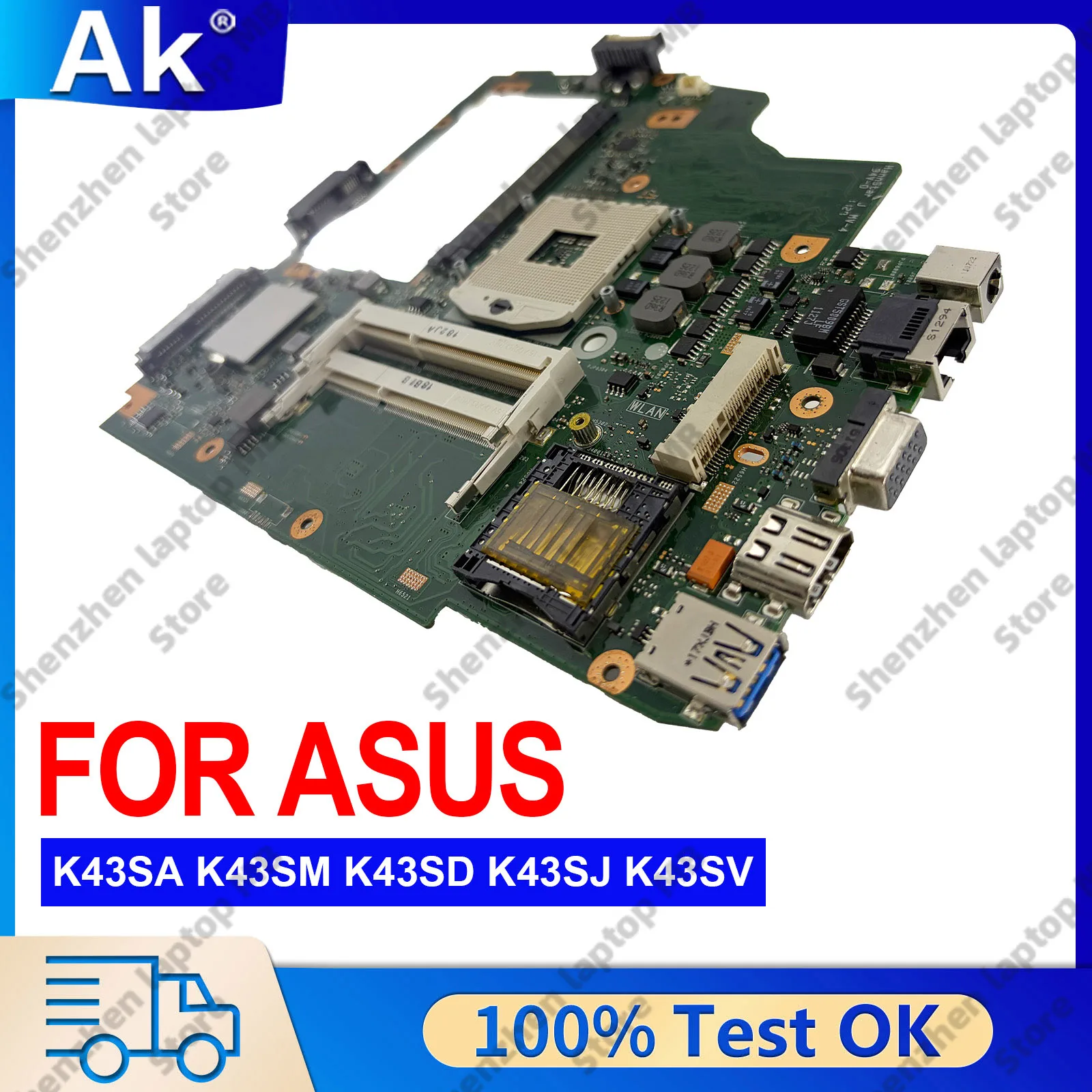 

K43SA Laptop Motherboard For ASUS K43SV K43S A43S K43SD X43S K43SM K43SJ Notebook Mainboard in stock 100% tests OK fast shipping
