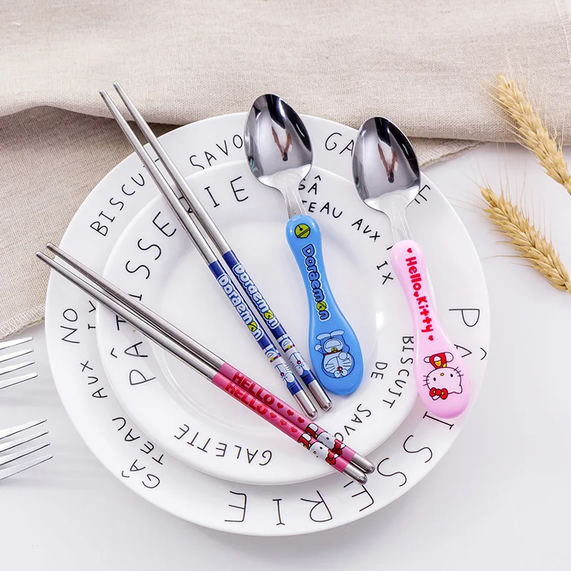 Disney Stainless Steel Fork Spoon Chopsticks Children\'s Breakfast Supplements Cartoon Winnie the Pooh Cutlery Home Kitchen Sets