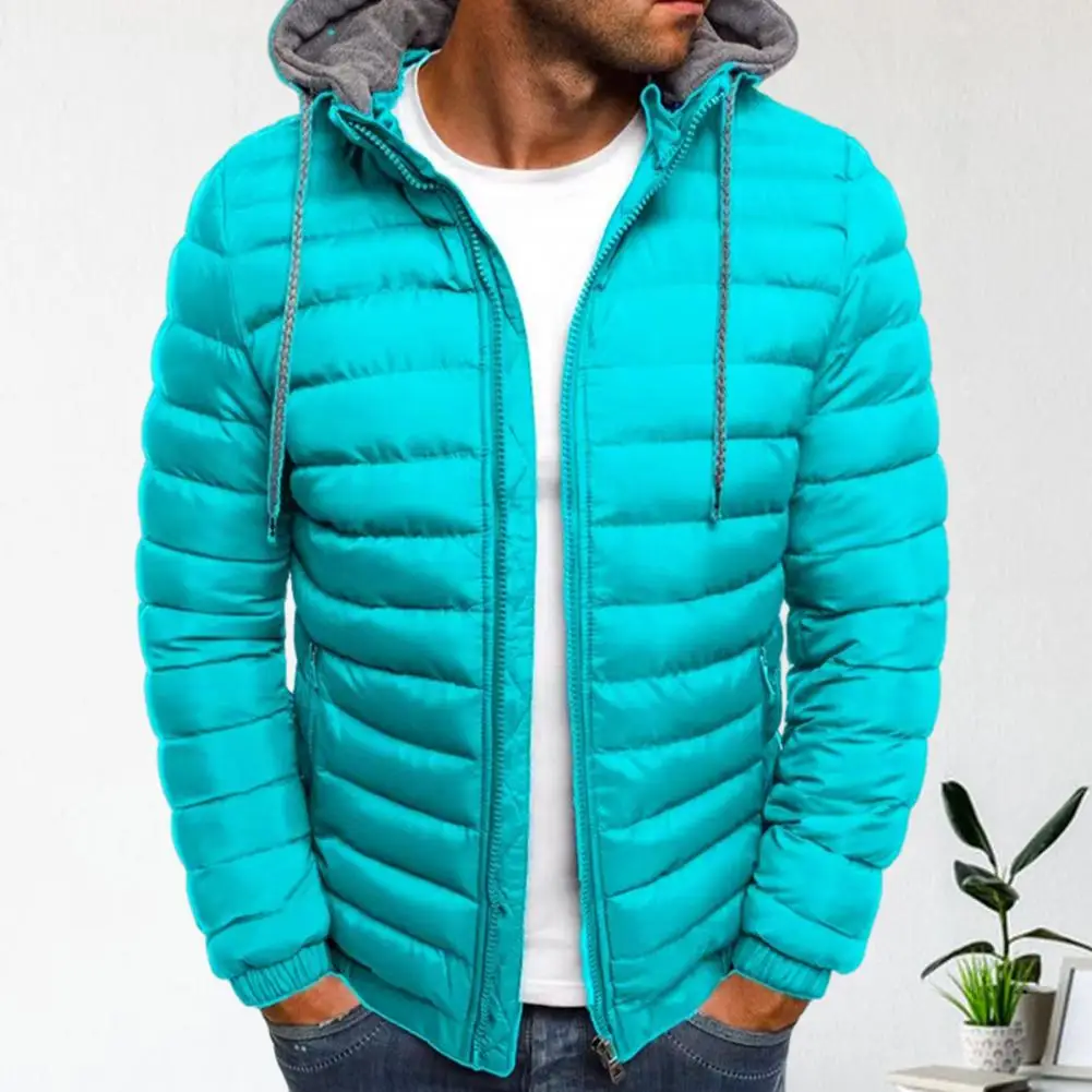 Men's New Autumn and Winter Fashion Solid Color Hooded Zippered Warm Hooded Cotton-padded Jacket Coat