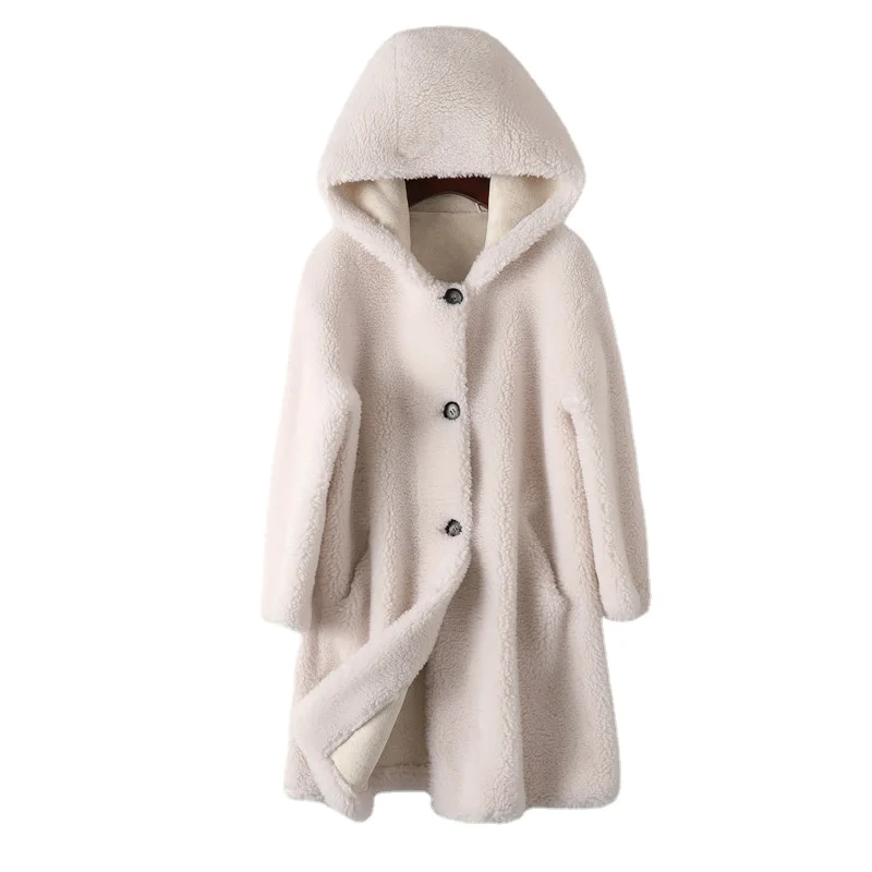 

New 2023 Winter Lambswool Jacket Coat Women Jacket Female Thicken Warm Overcoat Womens Hooded Fur Coats