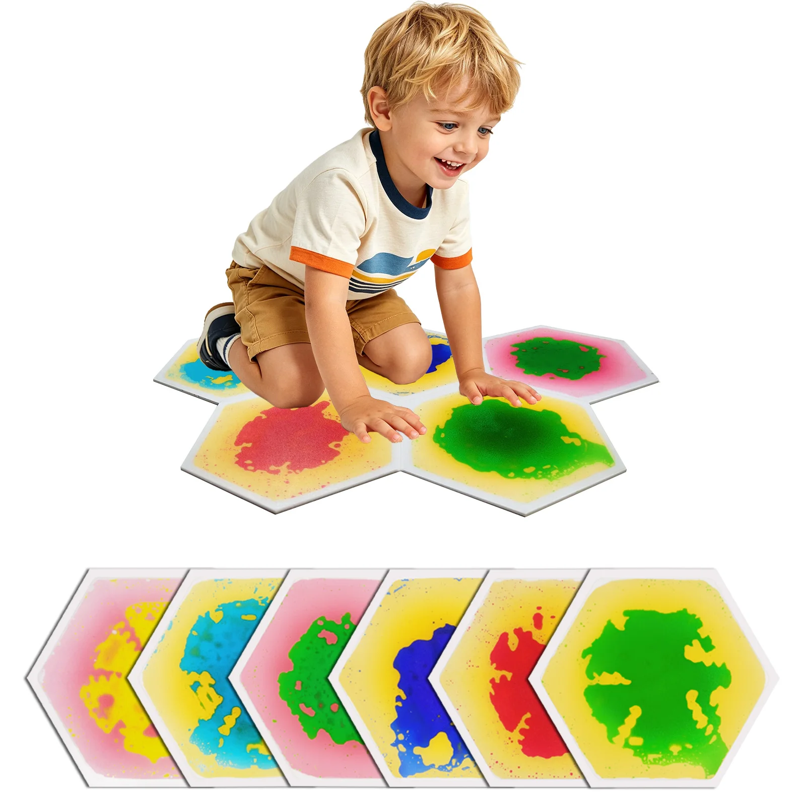 Macaron Color Hexagon Sensory Tiles, Kids Visual Enlightenment Liquid Flooring, Special for Nursery School