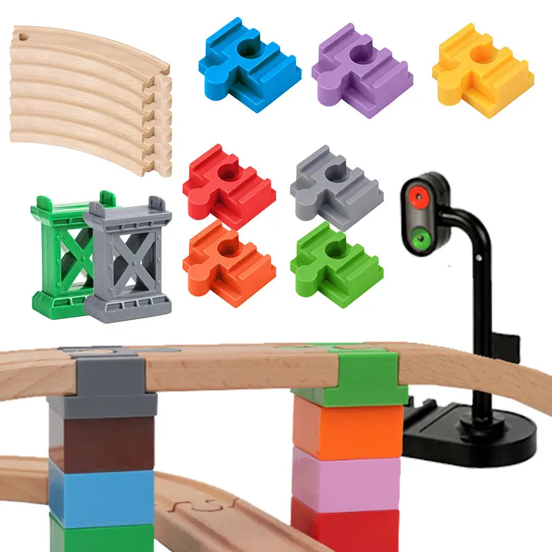 New 10pcs Wooden Train Track Accessories Adapter Building Block Connector Compatible Fit for All Wooden Railway Train Track Toys
