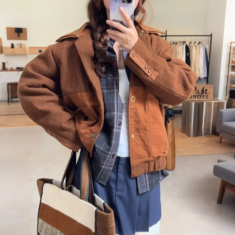 

Осенне-зимнее женское шерстяное твидовое пальто с двойным слоем и воротником, повседневное длинное пальто на пуговицах