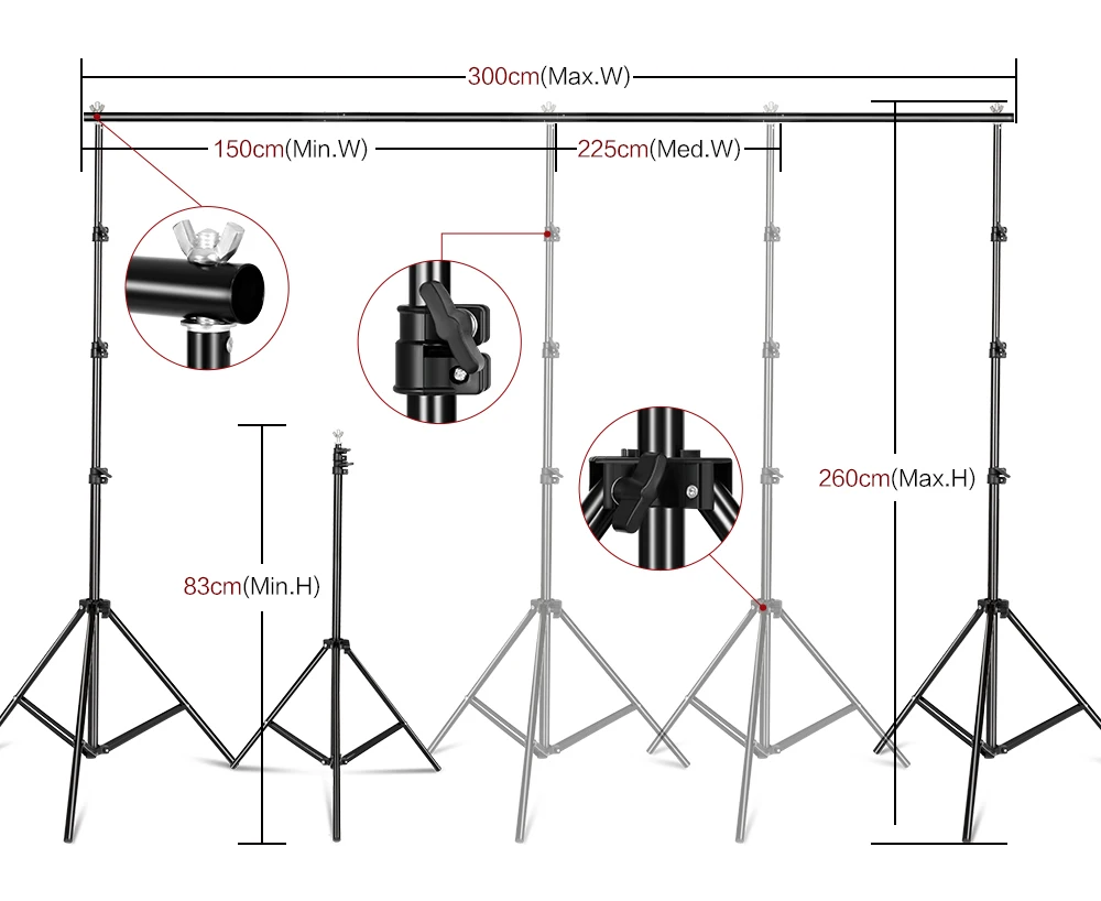 2X2M 2X3M 2.6X3M Background Support System Photography Backdrops Stand Photo Studio Kit Chromakey Green Screen Frame