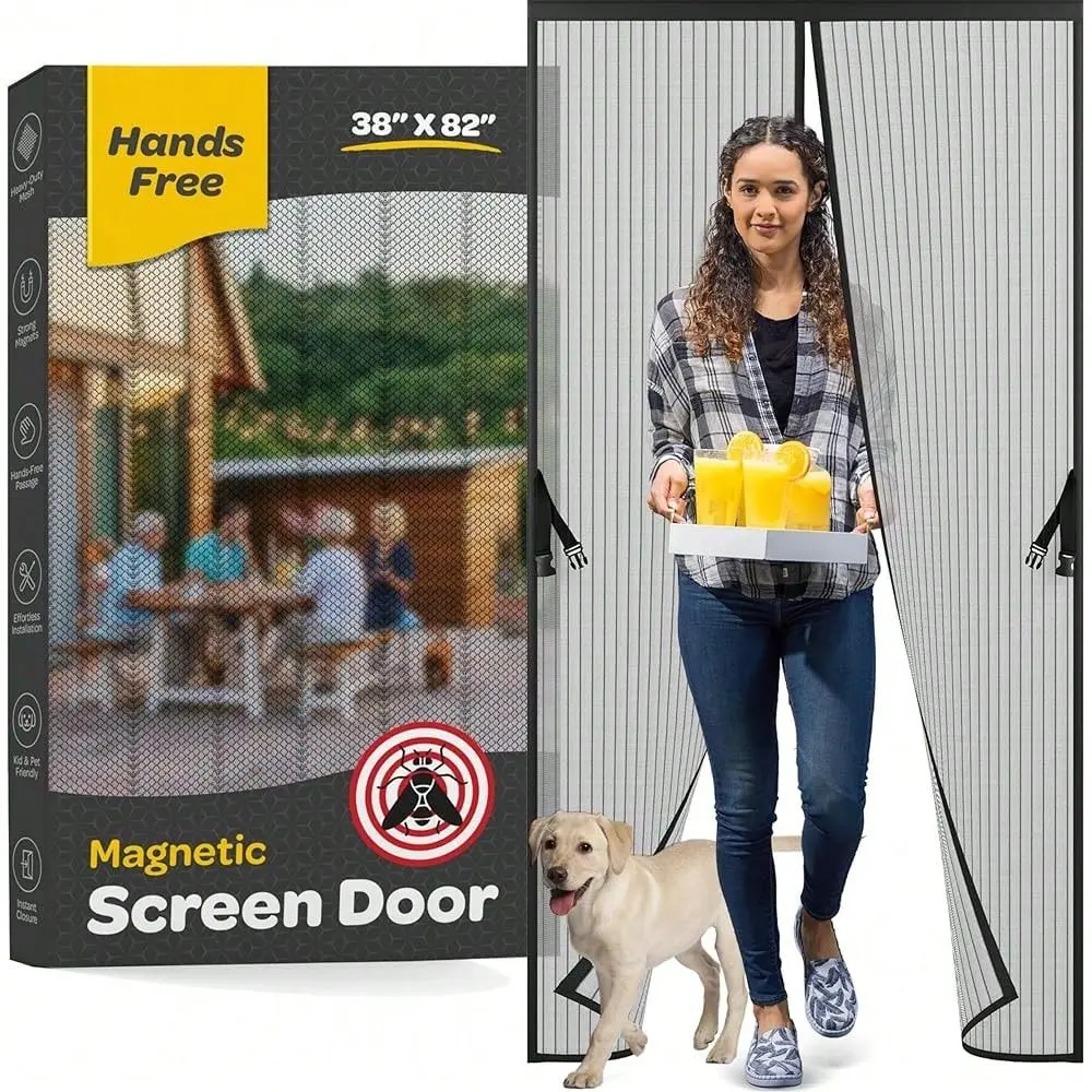 Screen Door, HandsFree Kidsssss PetFriendly Walk Through Se Mag.Netic Closure Screen Door Mesh, StayOpen Option With Buckles Ke