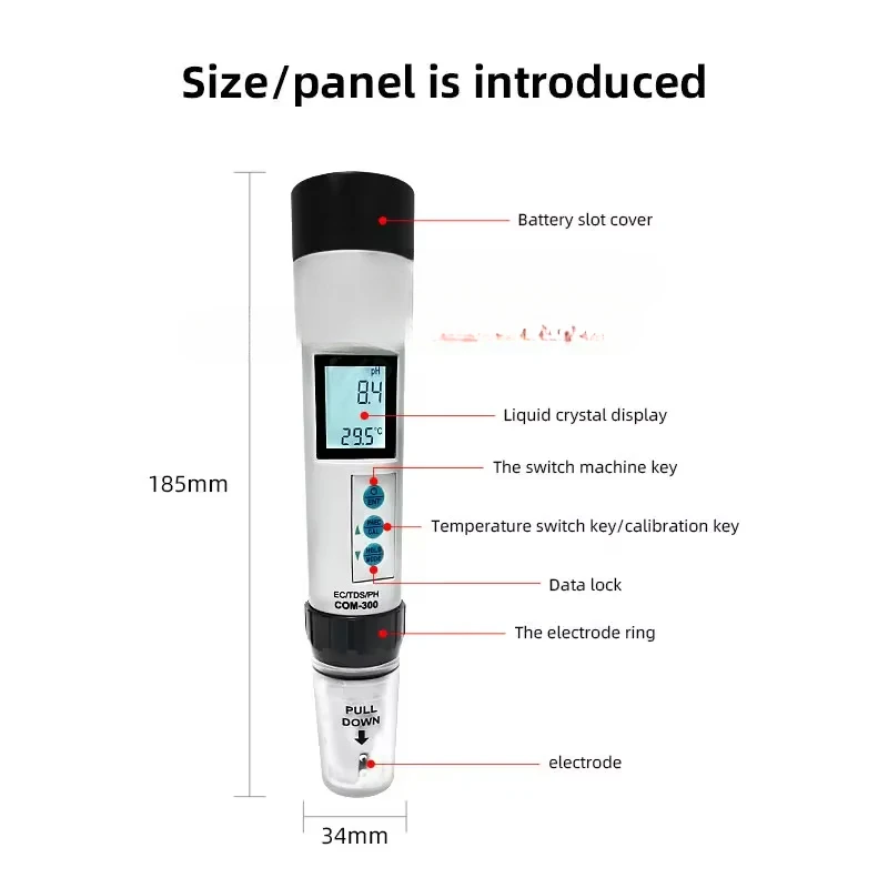 HM Digital COM-300  Portable Waterproof PH EC TDS Temp Meter Tester  Ph Detection Meter 4 in 1