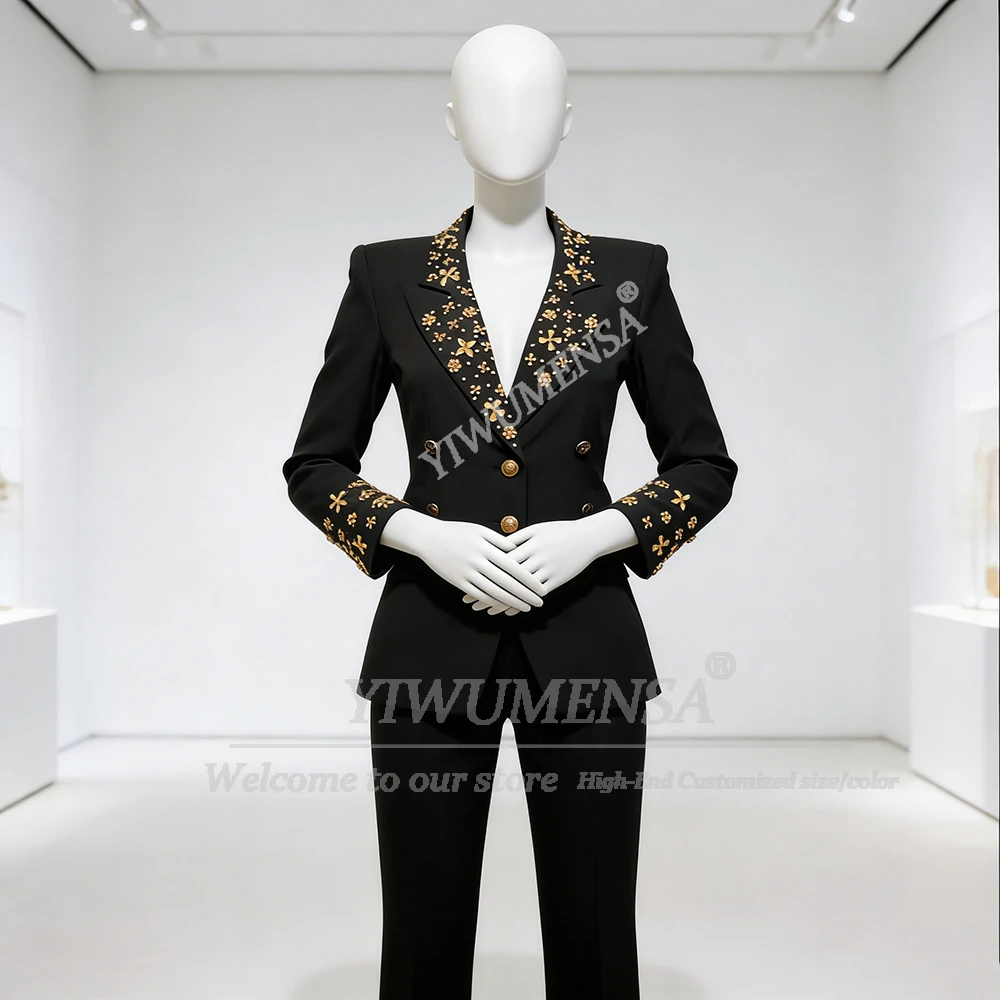 Luxe Sieraden Stenen Ornament Suits Vrouwen Single Breasted Prom Blazer Lady Business Banket Smoking Aangepaste Vrouwelijke Outfit