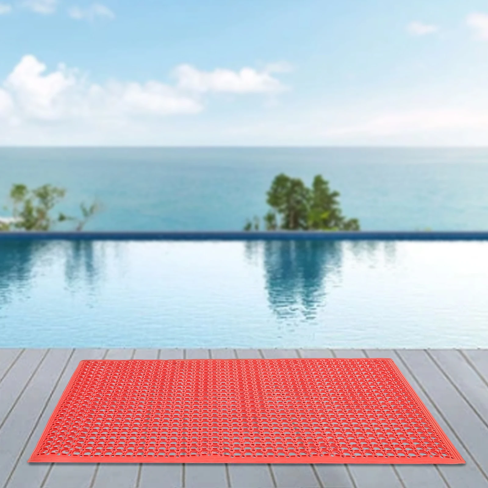 

Красный резиновый коврик коммерческого класса (36x60 дюймов) — термостойкий/морозостойкий, с мягкой подкладкой (снижает усталость стояния), свободная обрезка, противоскользящий