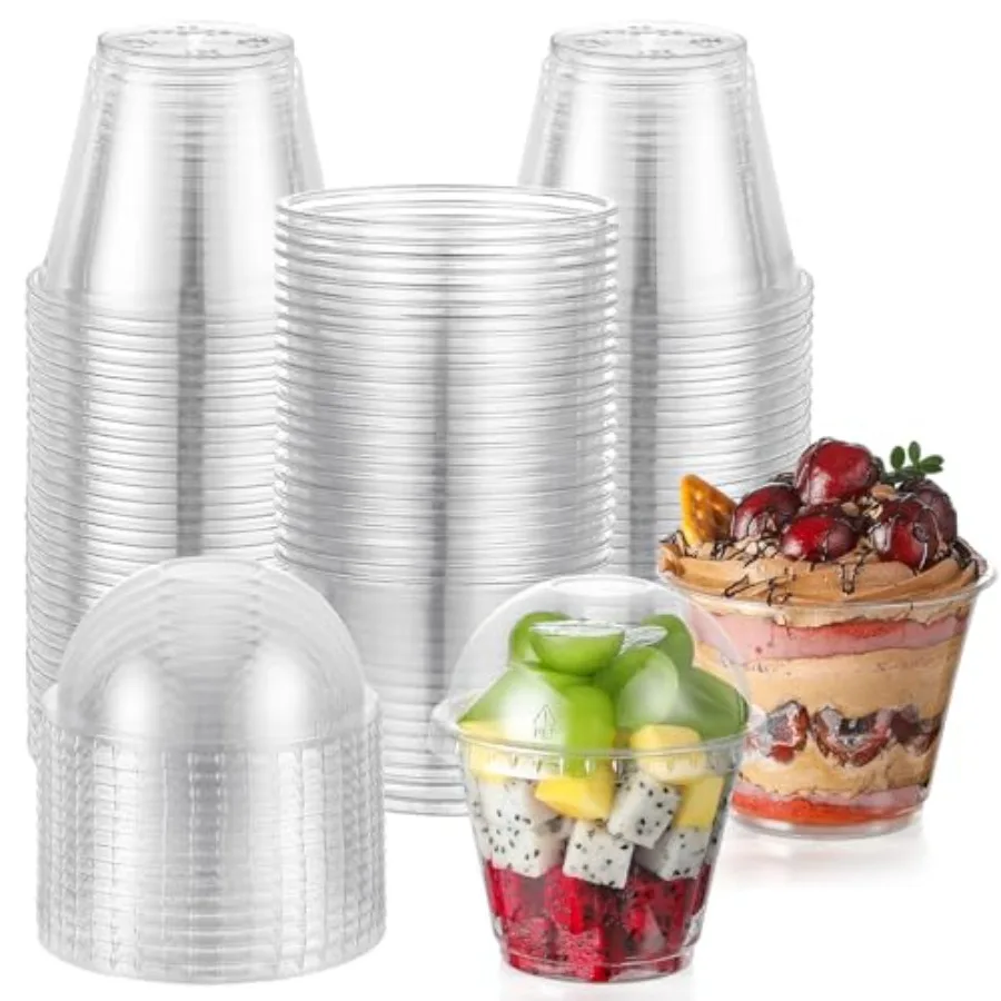 

Sets, 9 oz Clear Plastic Cups with Dome Lids No Hole - Disposable Cups for Ice Cream, Cake, Fruit, Parfait, Dessert, Pudding an