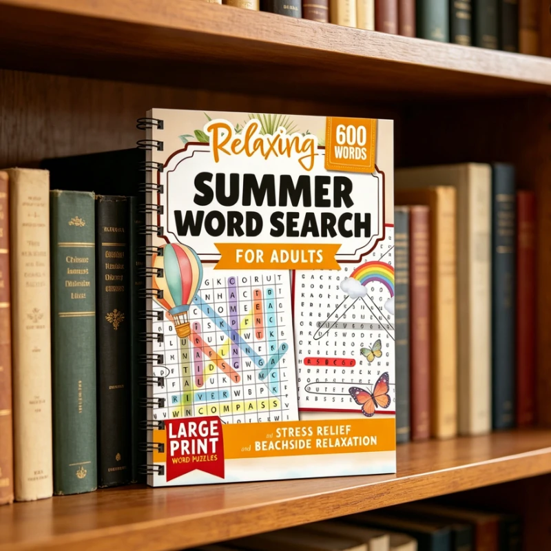 

Adults Summer Word Find Puzzles Book 600 Vocabulary Stress Relief Relaxing Brain Games Gift for Her Him Sticker Book Binder