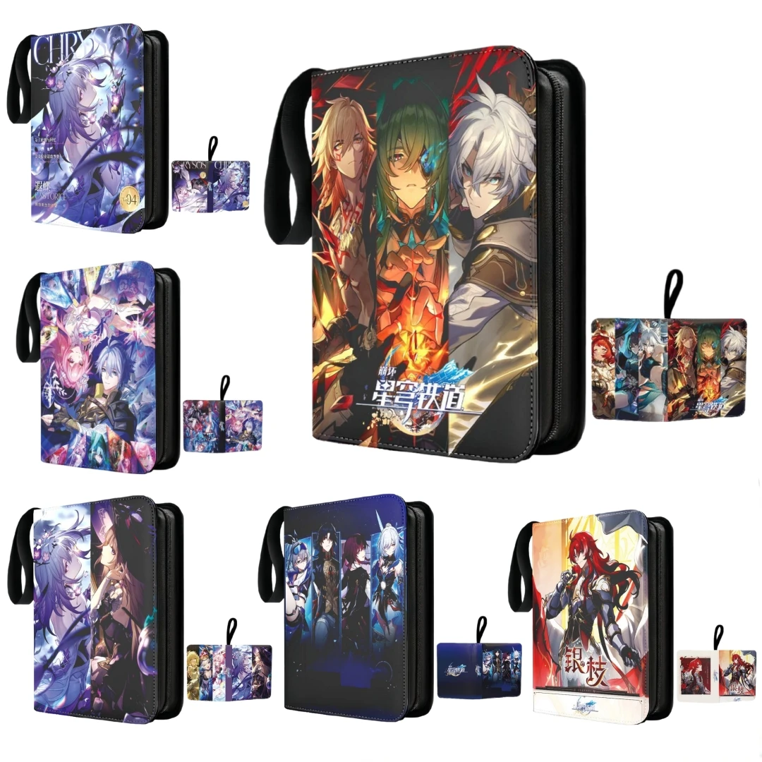 

Honkai:Star Rail Leather Card Binder Himeko March 7th Zipper Book 400/900 Pocket Holder TCG Cards ,Badge Storage Game Fans Gift