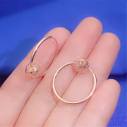 New design 585 purple gold earrings glossy hoop earrings for women14K rose gold round geometric elegant hollow fashion jewelry