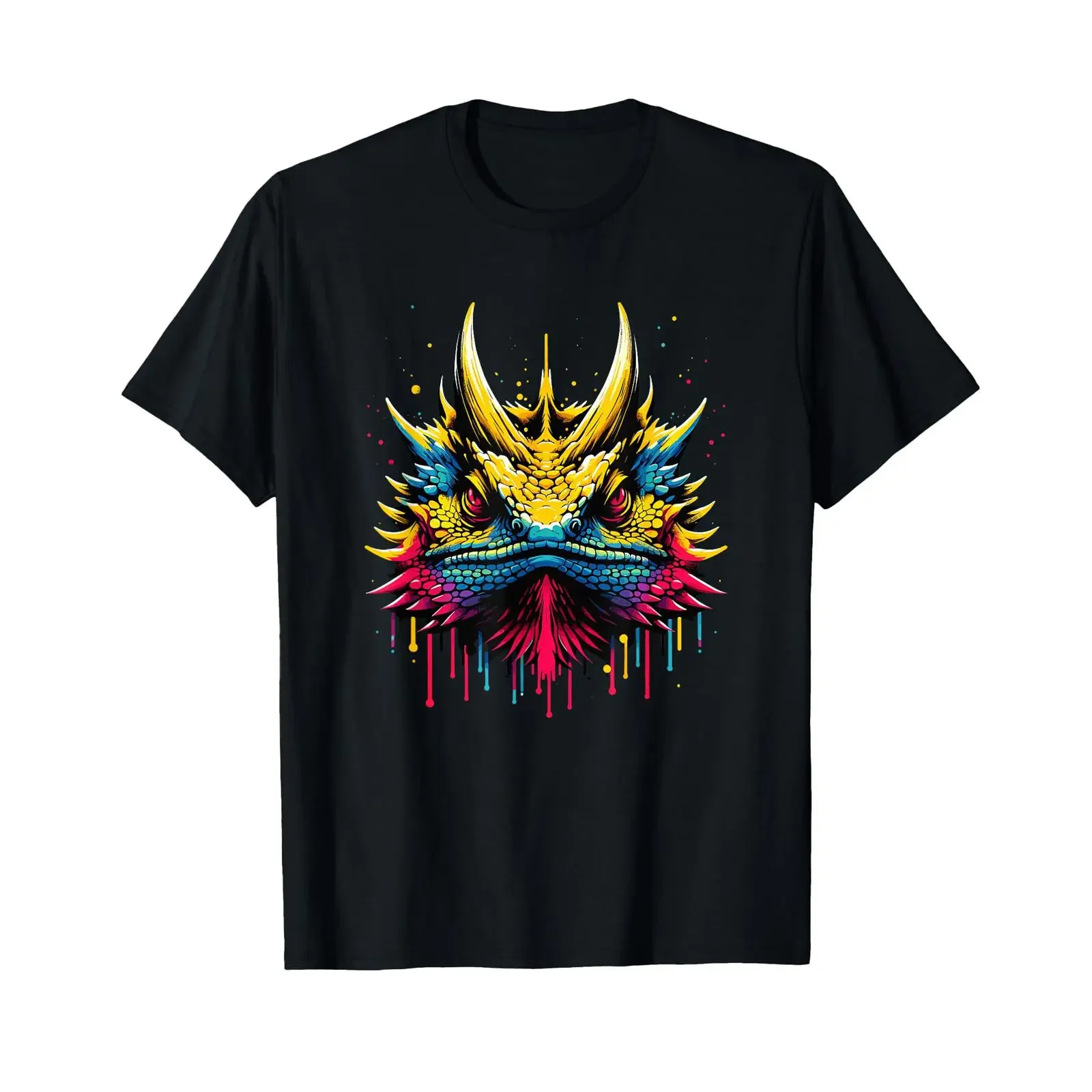 Buntes Splash Art Horned Lizard Lizards T-Shirt, Vintage-Waschung, Herren, lässiges Grafikdesign, stilvolle Streetwear-Designer-Kleidung