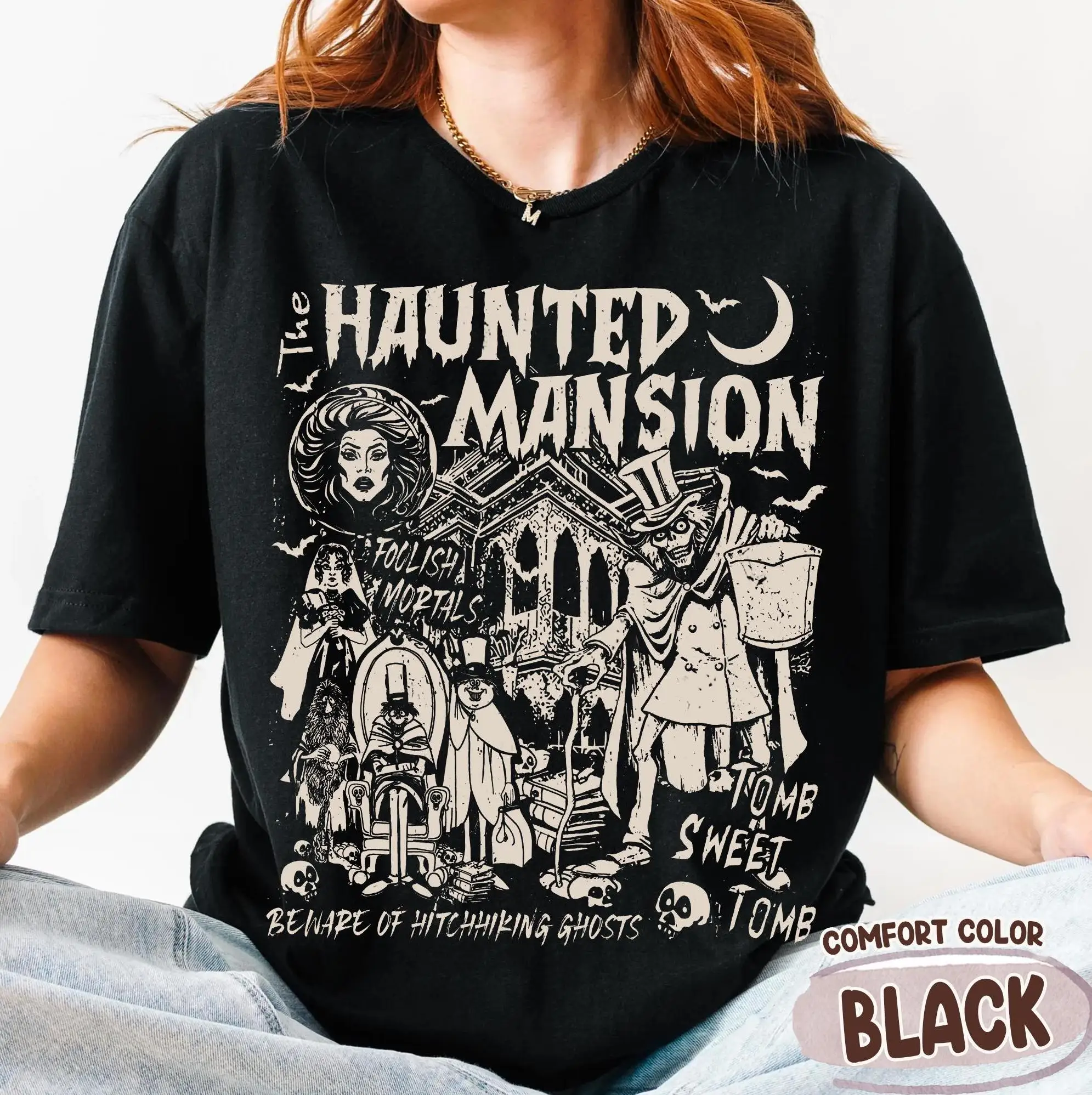 

Рубашка в стиле ретро «Особняк с привидениями», рубашка Disney Spooky Season, Мадам Леота, автостопом, призраками, готическая семейная рубашка на Хэллоуин